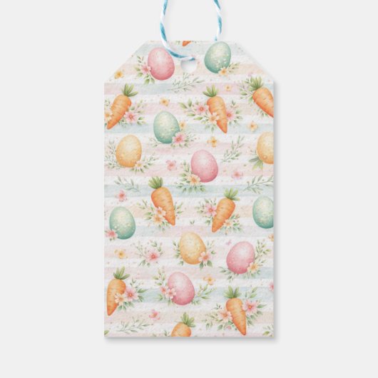 Pastel Easter Eggs & Carrots Watercolor Pattern  ギフトタグ (裏面)