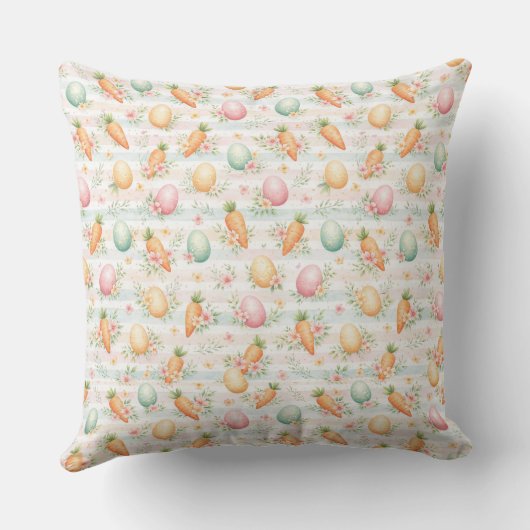 Pastel Easter Eggs & Carrots Watercolor Pattern クッション (裏面)