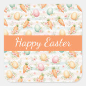 Pastel Easter Eggs & Carrots Watercolor Pattern  スクエアシール (正面)