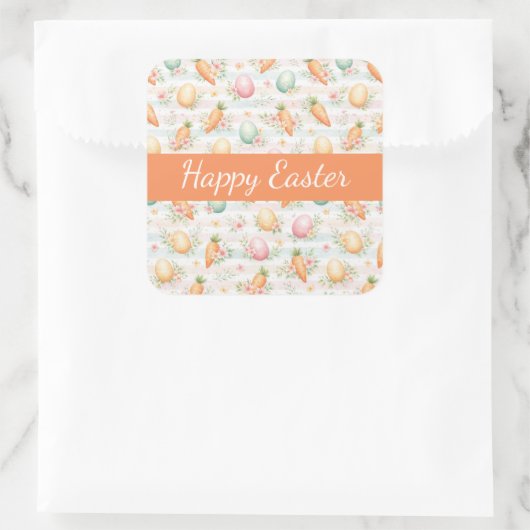 Pastel Easter Eggs & Carrots Watercolor Pattern  スクエアシール (バッグ)