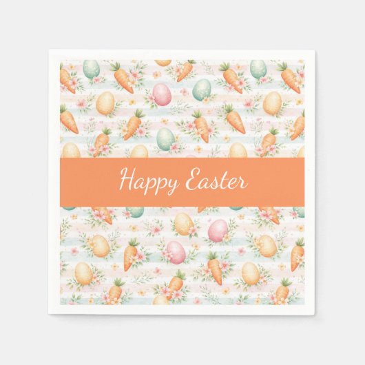 Pastel Easter Eggs & Carrots Watercolor Pattern  スタンダードカクテルナプキン (正面)
