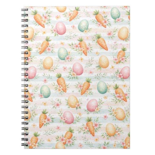 Pastel Easter Eggs & Carrots Watercolor Pattern ノートブック (正面)