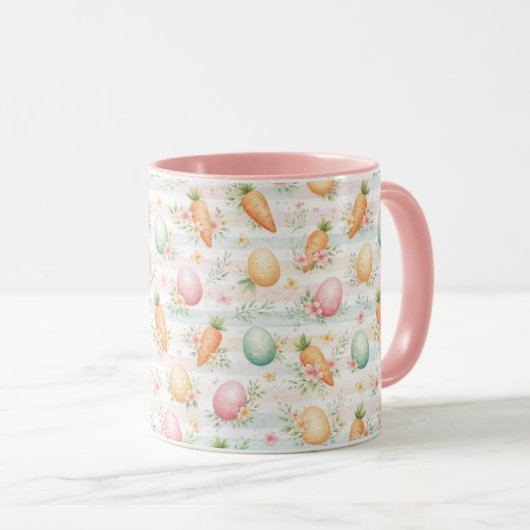 Pastel Easter Eggs & Carrots Watercolor Pattern マグカップ (正面右)