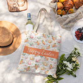Pastel Easter Eggs & Carrots Watercolor Pattern  ラージトートバッグ