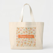 Pastel Easter Eggs & Carrots Watercolor Pattern  ラージトートバッグ (正面)