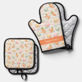 Pastel Easter Eggs & Carrots Watercolor Pattern 鍋つかみ&鍋敷きセット (正面/裏面)