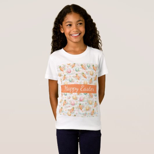 Pastel Easter Eggs & Carrots Watercolor Pattern  Tシャツ (正面フル)