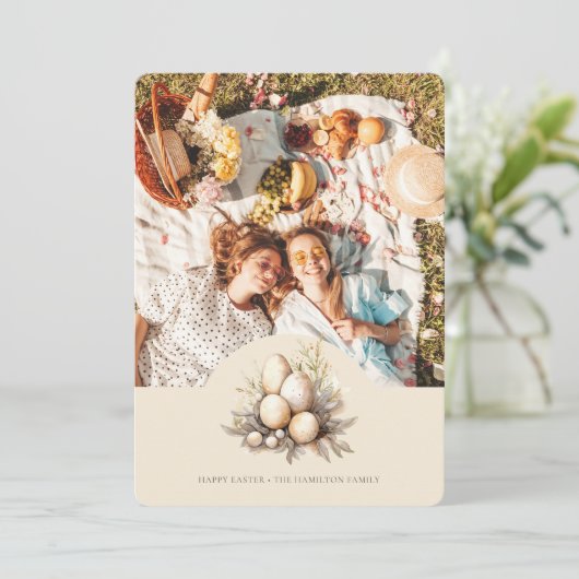 Pastel Easter Eggs Design with Photo Personalized シーズンカード (スタンド正面)