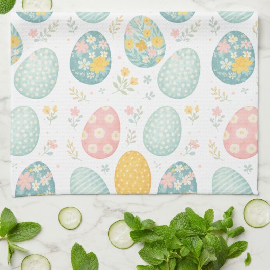 Pastel Easter Eggs Floral Pattern - Cute Spring  キッチンタオル (折り畳み)