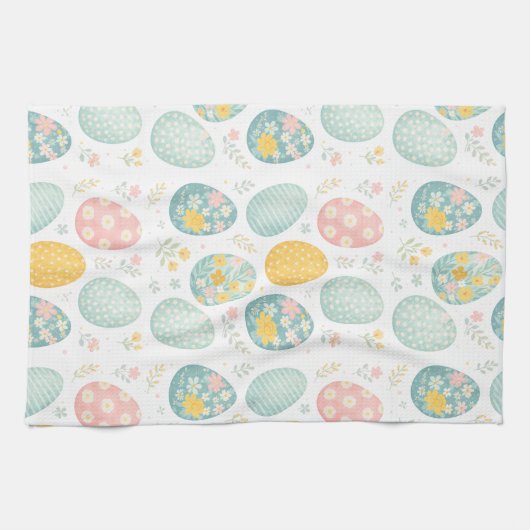 Pastel Easter Eggs Floral Pattern - Cute Spring  キッチンタオル (横)