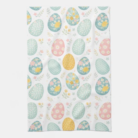 Pastel Easter Eggs Floral Pattern - Cute Spring  キッチンタオル (縦)