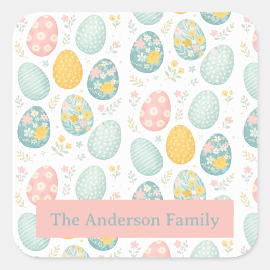 Pastel Easter Eggs Floral Pattern - Cute Spring  スクエアシール (正面)
