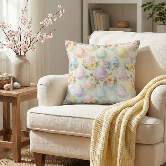 Pastel Easter Eggs & Flowers - Whimsical Spring クッション