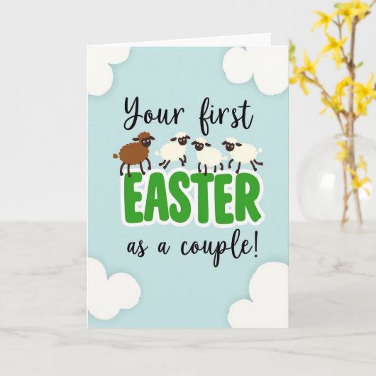 Pastel Easter Sheep Couple Card カード (黄色い花)