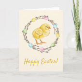 Pastel Easter Willow Wreath With Baby Chick カード (正面)
