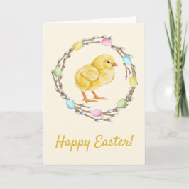 Pastel Easter Willow Wreath With Baby Chick カード