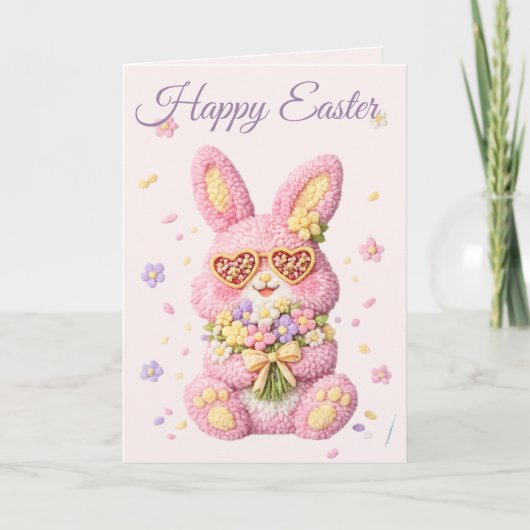 Pastel Embroidered Bunny Easter personalized Card シーズンカード (正面)