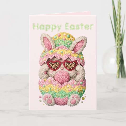 Pastel Embroidered Bunny Easter personalized Card シーズンカード (正面)