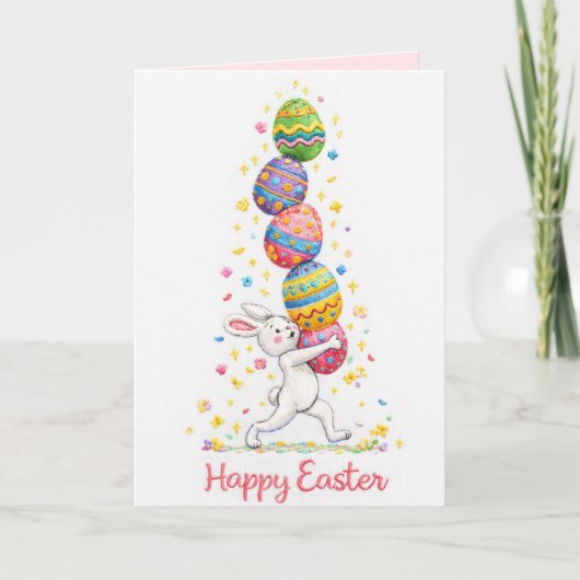Pastel Embroidered Bunny Easter personalized Card シーズンカード (正面)