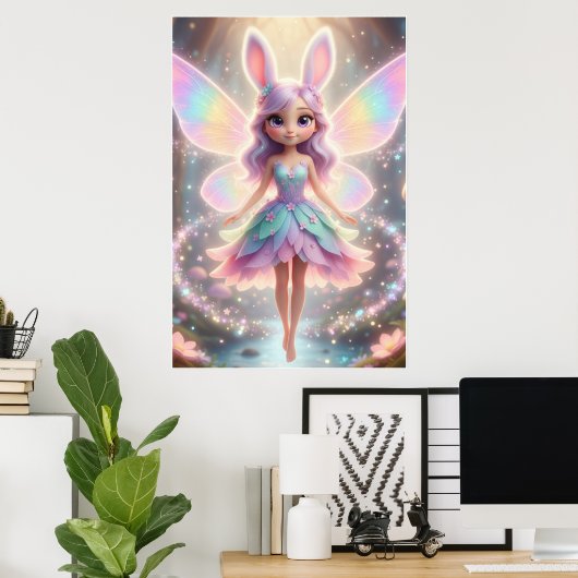 Pastel Fairy Bunny – Magical Fantasy Poster Art ポスター (ホームオフィス)