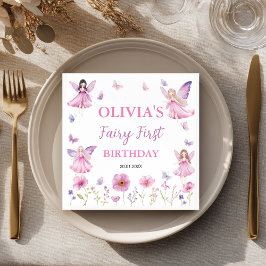 Pastel Fairy Floral Garden Butterfly Birthday スタンダードカクテルナプキン