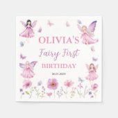 Pastel Fairy Floral Garden Butterfly Birthday スタンダードカクテルナプキン (正面)