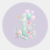 Pastel Fairytale First Birthday Round Sticker ラウンドシール (正面)