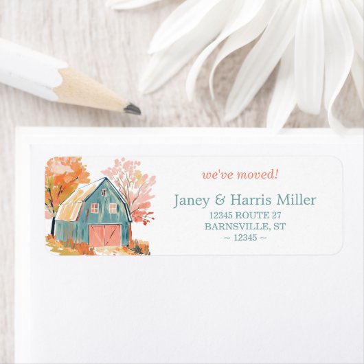 Pastel Fall Barn Return Address Label ラベル (インサイチュ)