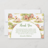 Pastel Farm Animals Barnyard 1st Birthday サンキューカード (正面)