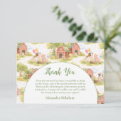 Pastel Farm Animals Barnyard 1st Birthday サンキューカード (スタンド正面)