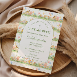 Pastel Farm Animals Garden Baby Shower 招待状
