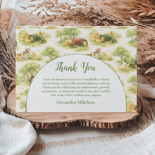 Pastel Farm Tractor Barnyard 1st Birthday サンキューカード