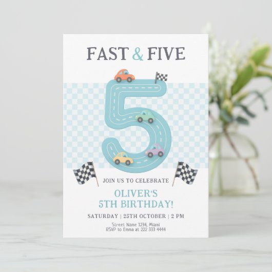 Pastel Fast Five Birthday Car 招待状 (スタンド正面)