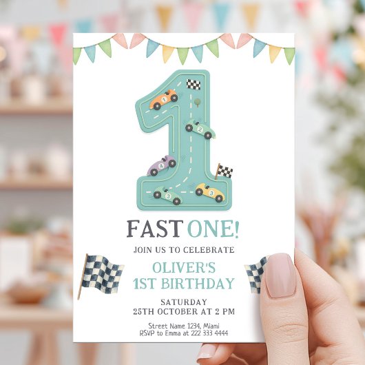 Pastel Fast One Birthday Race 招待状