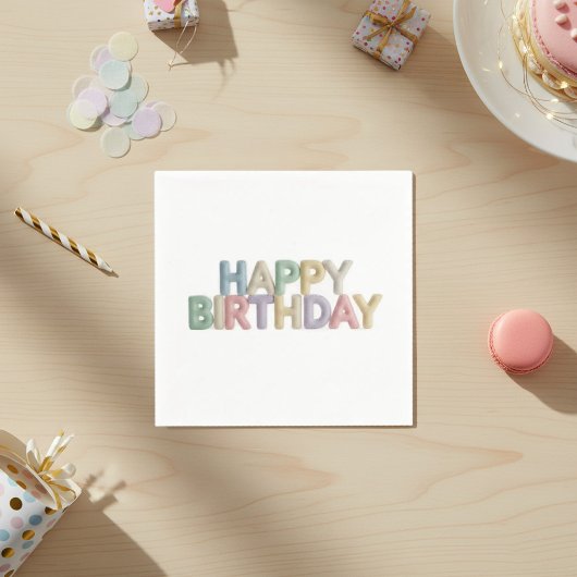  Pastel Felt Letters Happy Birthday スタンダードカクテルナプキン