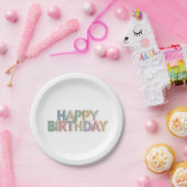 Pastel Felt Letters Happy Birthday ペーパープレート (パーティー)