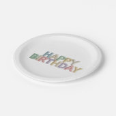 Pastel Felt Letters Happy Birthday ペーパープレート (アングル)