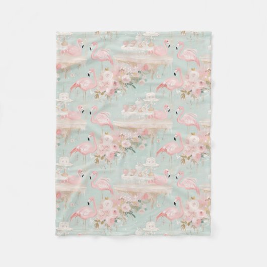 Pastel Flamingo Tea Party Pattern フリースブランケット (正面)