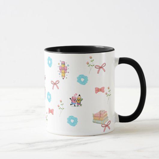 Pastel Floral Book Aesthetic Two-Tone Mug マグカップ (右)