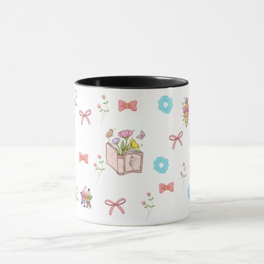 Pastel Floral Book Aesthetic Two-Tone Mug マグカップ (中央)