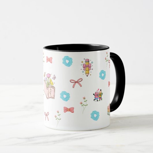 Pastel Floral Book Aesthetic Two-Tone Mug マグカップ (正面右)