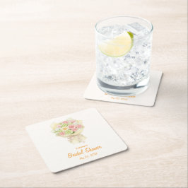 Pastel Floral Bridal Shower bouquet  スクエアペーパーコースター