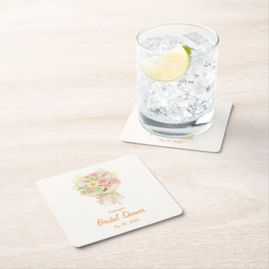 Pastel Floral Bridal Shower bouquet  スクエアペーパーコースター (インサイチュ)