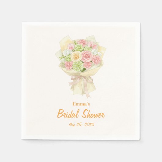 Pastel Floral Bridal Shower bouquet スタンダードカクテルナプキン (正面)