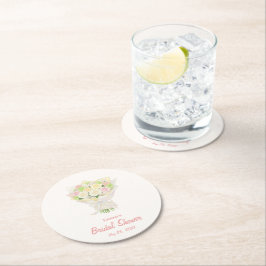 Pastel Floral Bridal Shower  – Japanese-Asian ラウンドペーパーコースター