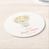 Pastel Floral Bridal Shower  – Japanese-Asian ラウンドペーパーコースター (アングル)
