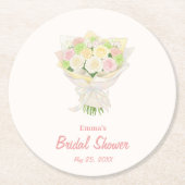 Pastel Floral Bridal Shower  – Japanese-Asian ラウンドペーパーコースター (正面)