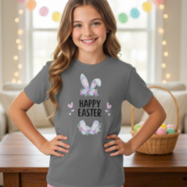 Pastel Floral Bunny Ears Happy Easter T-Shirt Tシャツ