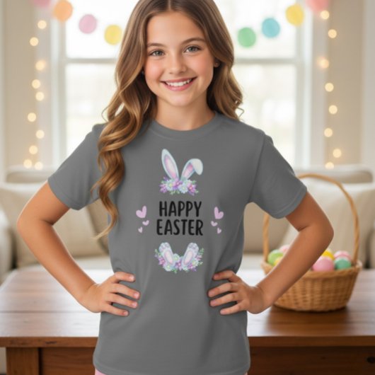 Pastel Floral Bunny Ears Happy Easter T-Shirt Tシャツ