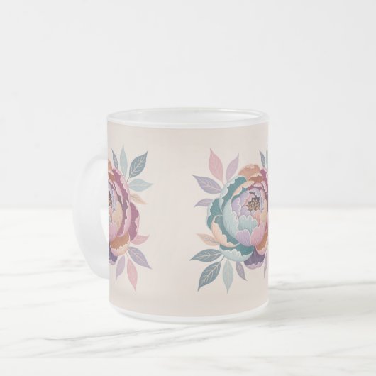 Pastel Floral Cream Frosted Glass Mug フロストグラスマグカップ (正面左)